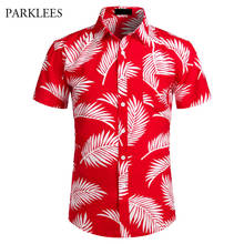 Camisa masculina com estampa de folha de palma, camisa havaiana casual, de algodão, aloha, chemise homme havaiana 2020 2024 - compre barato