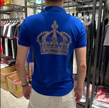 Polo de manga corta con cuello vuelto para hombre, camiseta informal con diamantes, moda de verano, camiseta para correr y Fitness 2024 - compra barato