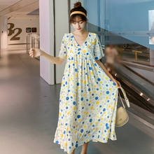 Vestido longo de maternidade moda coreana e verão, roupas elegantes para mulheres grávidas, bolinhas fofas para gravidez, 2021 2024 - compre barato