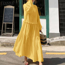 Primavera manga longa puff babados vestido de verão zanzea elegante feminino sólido vestido longo robe vestidos amarelos 2024 - compre barato