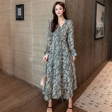 Nova chegada moda estilo coreano vestido de praia feminino elegante outono manga longa temperamento escritório senhora preto impressão a linha vestido 2024 - compre barato