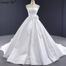 Branco simples sem mangas sexy vestidos de casamento longo 2021 arco fora do ombro rendas até vestidos de noiva sereno hill hm67061 2024 - compre barato