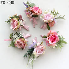 YO CHO Boutonniere Wedding Corsage Bracelet Bridesmaids White Groom Boutonniere Flowers Wedding Corsages and Boutonnieres Brooch 2024 - buy cheap