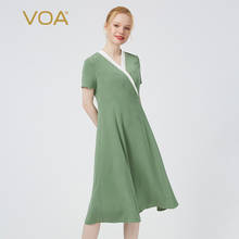 Платье VOA с коротким рукавом, шелковое, синее, серое, с перекрестным воротником 2024 - купить недорого
