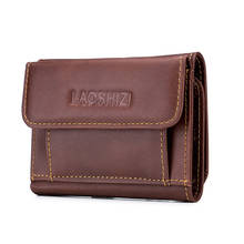Famous design men's short wallet first layer cowhide leather coin purse buckle zipper cash wallet anti-theft swipe card wallet 2024 - buy cheap