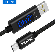 Кабель TOPK USB Type-C/Micro с цифровым дисплеем для быстрой зарядки и передачи данных, 3A, нейлоновый, 1 м 2024 - купить недорого