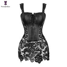 Black Red Women's Gothic Lace Up Front Punk Faux Leather Bustier Corset Dress Plus Size Lingerie Sets With G String 903# 2024 - buy cheap