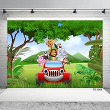 Forest Animals Car Jungle Safari Woodland Birthday Photography Background Baby Photo Booth Studio Props Vinyl Photocall Backdrop 2024 - buy cheap