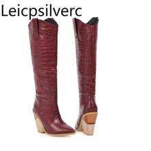 Botas de inverno Nova moda das mulheres Apontou Cunha Alta tubo de salto Alto sapatos femininos além de sapatos tamanho 34-48 altura do salto 10cm preto Branco 2024 - compre barato