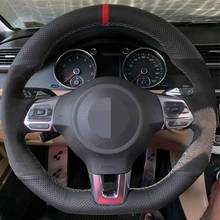 Black Genuine Leather Suede Car Steering Wheel Cover For Volkswagen Golf 6 GTI MK6 VW Polo GTI Scirocco R Passat CC R-Line 2010 2024 - buy cheap