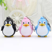 Cute Pink Black Blue Penguin Keyring LED With Sound Light Keyfob Kids Toy Gift Animal Keyholder Accessories Luminous Keychain 2024 - buy cheap