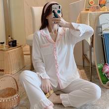 2021 Spring Autumn Long Sleeve Cotton Pajama Sets for Women Cute Lace Sleepwear Suit Pyjamas Homewear Pijama Mujer Home Clothes 2024 - buy cheap