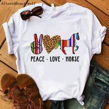 Peace Love Horses print women T-Shirts 2021 Horse t shirt casual cartoon hipster funny tshirt female white clothes women Tops 2024 - buy cheap