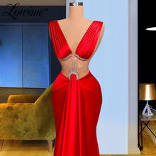 Lowime сексуальный v-образный вырез в форме русалки, длинное платье для выпускного вечера, красное, вечерние платья для свадеб 2021 Couture кристаллами вечернее платье для выпускного вечера; Robe De Soiree 2024 - купить недорого