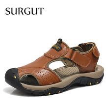 SURGUT 2022 New Men Summer Sandals Genuine Leather Brand New Beach Men Sandals Breathable Slippers High Quality Men Casual Shoes 2024 - buy cheap