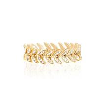 2022 Spring New Design Women Finger Jewelry Gold Color Micro Pave CZ Leaf Leaves Link Chain Ring 2024 - buy cheap