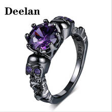 Женское кольцо с черепом DEELAN, Винтажное кольцо черного и золотого цвета с фиолетовым кристаллом, ювелирные изделия в стиле ретро 2024 - купить недорого