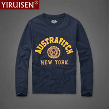 YiRuiSen брендовая осенняя одежда, мужская модная футболка с длинным рукавом, 100% хлопок, лоскутный дизайн с буквами, мягкие повседневные футболки для мужчин 2024 - купить недорого