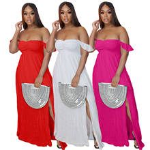 Summer Bohemian Style White Dress Women Elegant Vacation Beach Style Strapless Split Maxi Dress for Women 2024 - buy cheap