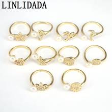 8Pcs Gold color pearl ring Pave Setting Zircon Mix Design Dainty Fashion Jewelry Women Girls Ring gift 2024 - buy cheap