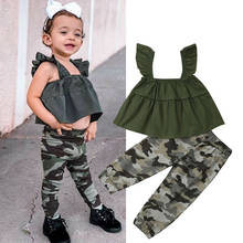 Conjunto blusa e calça camuflada infantil, roupas para crianças de 1 a 6 anos, camiseta e calças camufladas para meninas 2024 - compre barato