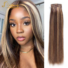 Joedir-extensiones de pelo brasileño Remy de doble estiramiento, mechones de pelo liso Yaki, Color rubio, # P6/613 2024 - compra barato