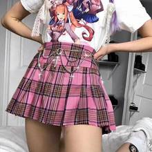 Y2K Aesthetics Mall Goth Black Pink Plaid Skirt E-girl Punk Harajuku Streetwear Chic Women High Waist Pleated A-line Mini Skirts 2024 - buy cheap