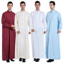 Roupa masculina de manga longa, roupão árabe saudita thobe jubba fashion homem draffah, vestido muçulmano, oriente médio islâmico 2024 - compre barato