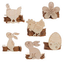 Colgante de conejo de Pascua para el hogar, decoración de huevos de madera, adorno colgante de conejo, artesanía artesanal, regalos para niños, 10 Uds. 2024 - compra barato