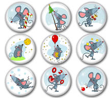 Happy new year glass cabochon,year of the rat 2020 Christmas mouse Round photo glass cabochon demo flat back Making findings 2024 - buy cheap