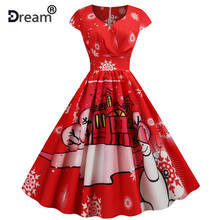 Vintage Dress Casual Christmas House Deer Snowman Women Robe 50 60S Rockabilly Swing Pinup Vestido Elegant Patchwork Party Dress 2024 - buy cheap