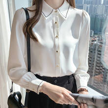 TingYiLi Spring Autumn Women's White Chiffon Shirts Long Sleeve Contrast Color Elegant Ladies Office Wear Blouses Button Up Tops 2024 - buy cheap