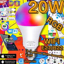 Lâmpada led inteligente, 20w, funciona com alexa e google, 6500k, b22/e27, com função de temporizador, lâmpada mágica ir, controle remoto 2024 - compre barato