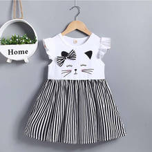 2021 Baby Girl Cat Printed Striped Princess Dress Summer Toddler Kid Girl Sleeveless Casual Dress Clothes Wholesale Платье 2024 - buy cheap