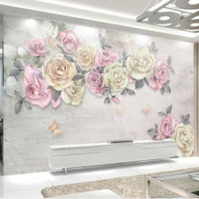 Murais de parede personalizados 3d, papel de parede moderno pintado à mão com flores de rosa, papel de parede para sala de estar, quarto, decoração romântica de casa, papel de parede 3d 2024 - compre barato