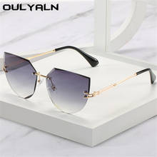 Oulylan-gafas de sol sin montura de estilo ojo de gato para mujer, anteojos de sol femeninos con diseño de marca de lujo, de Metal, con protección UV400, 2021 2024 - compra barato