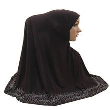 Lenço muçulmano longo, lenço de cabeça feito de cristal, peça única com contas, hijab 70*70cm 2024 - compre barato