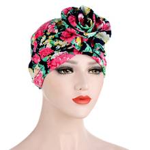 Женский тюрбан с большими цветами, хлопковые головные уборы с цветочным принтом в стиле бохо, индийская шапка, мусульманский хиджаб, тюрбан, женская шапка под шарф 2024 - купить недорого