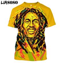 LIASOSO Bob Marley Anime T-shirt 3D Print Men's Women Music Rapper Clothing Summer Fashion Short Sleeve Tee Hip Hop Yellow Tops 2024 - buy cheap