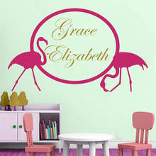 Pegatina de vinilo para pared con diseño de flamenco y pájaro rosa, calcomanía personalizada con monograma para niño y niña, con nombre, decoración de habitación infantil, HY1439 2024 - compra barato