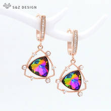 S & z design nova moda colorido cristal triangular balançar brincos para mulheres jóias de casamento 585 rosa ouro branco eardrop 2024 - compre barato
