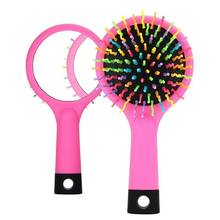 Detangling Hair Brush Rainbow Volume Anti-static Magic Hair Curl Straight Massage Comb Brush with Mirror (Pink) 2024 - buy cheap