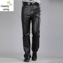 Casual Pants Men Genuine Leather Winter Streetwear Korean Fashion Fleece Lining Trousers Motorcycle Sheepskin Straight Warm Male 2024 - buy cheap