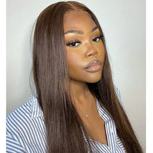 Бразильские парики #4 из темно-коричневого шелка, прямые парики из человеческих волос на полной сетке для черных женщин, плотность 150, длинные безклеевые парики на сетке спереди, Реми 2024 - купить недорого