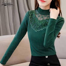 2021 New Long Sleeve Solid Blouse Women Tops Casual Slim Plus Size Pullover Shirt Women Lace Turtleneck Chemisier Femme 6346 50 2024 - buy cheap