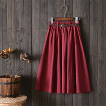 Women Solid Elastic Waist Pleated Skirt Vintage Loose Skirts Faldas De Mujer Summer Skirt With Belt 2024 - buy cheap