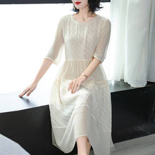 100% Real Silk Summer Dress Women Clothes Vintage Elegant Maxi Dress 2020 Ladies Dresses White Office Women Dress Vestidos B0623 2024 - buy cheap