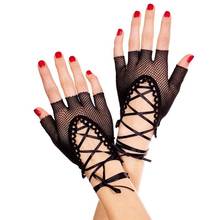 Перчатки сетчатые, кружевные, без пальцев, черные, бандажные 2024 - купить недорого