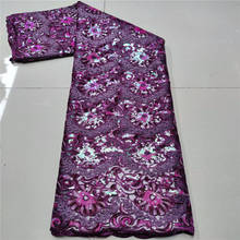 Púrpura de encaje de lentejuelas africanas de calidad de tela de red francés de tul bordado tela de encaje para boda de Nigeria vestido de fiesta 2024 - compra barato