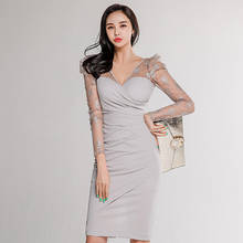 new arrival fashion korean party night club dress women elegant summer sexy perspective temperament OL simple gray pencil dress 2024 - buy cheap